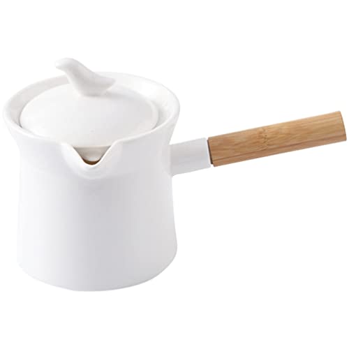 BESTonZON Calentador De Leche De Cerámica Olla De Porcelana Sartén Para Salsa Calentador De Mantequilla Con Mango De Madera Utensilios De Cocina Pequeños Antiadherentes Cafetera Turca Para