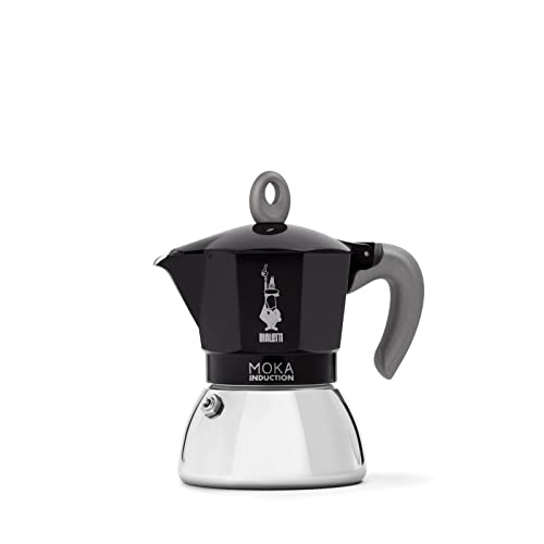 Bialetti - Moka induction, olla para moka, adecuada para todo tipo de cocinas, 4 tazas de espresso (190 ml), negra