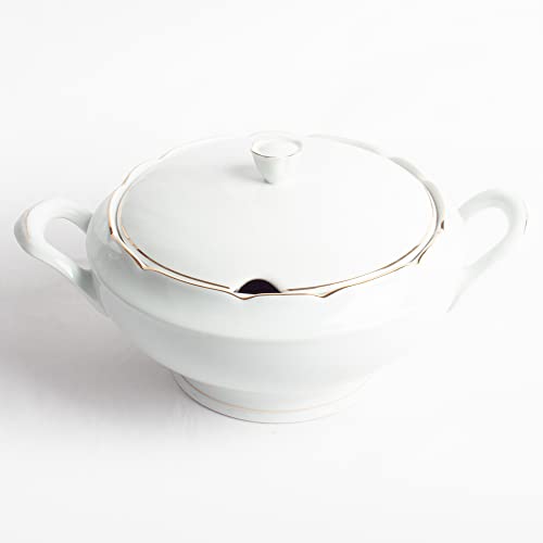 Franquihogar - Sopera de porcelana blanca | Filo de oro decoración | Modelo Sena