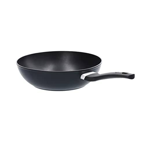 MasterChef Wok Induccion, Sarten Antiadherente, para Salteado, Comida Asiática, Tortilla de Patatas y mas, Aluminio, con Mango, Revestimiento Antirayaduras, Apta para Lavavajillas, 28cm, Negro