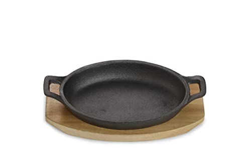 Echtwerk Cuenco de hierro fundido, cazuela con tabla de servir, sartén para barbacoa, ya horneada, apta para horno, barbacoa, barbacoa e inducción, ideal para cocinar y servir, edición grande