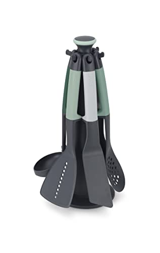 Joseph Joseph Elevate - Set de 6 utensilios de cocina con soporte giratorio, nylon, resistente a altas temperaturas - Verde
