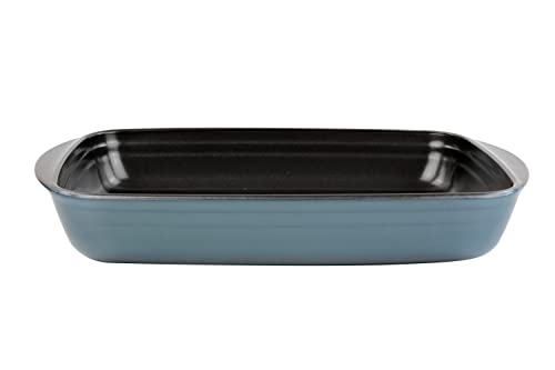 Vitrinor Fuente Rectangular De Vidrio Azul Con Antiadherente 35x22x5 (2.6L) pieza apta para horno, congelador y microondas.