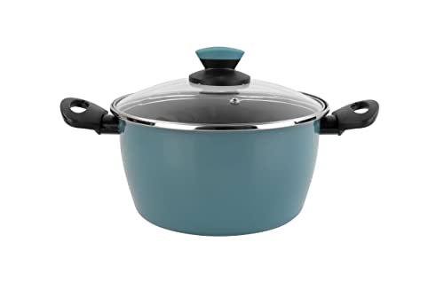 Magefesa Lotus - Olla 24 cm de Acero vitrificado Exterior Azul. Antiadherente bicapa Reforzado, Apto para Todo Tipo de cocinas, Especial inducción. 50% de Ahorro energético.