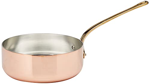 Pentole Agnelli ALCU107F24 Cacerola baja de cobre estañado, manga de cobre liso Latón fundido estilo francés, 24 cm