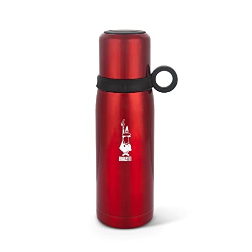 Bialetti To Go Botella aislada con tapa de taza (doble pared), mantiene el calor durante 12 horas y el frío durante 24 horas, capacidad de 460 ml, acero rojo, rojo