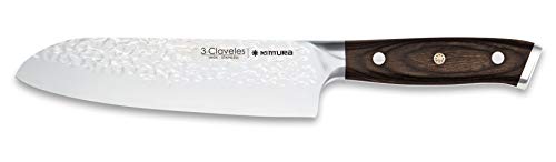 3 Claveles Kimura Cuchillo Santoku multiusos cuchillos utensilios originales para la cocina asiática cortar carne, pescado y verdura de 17,5 cm, 7