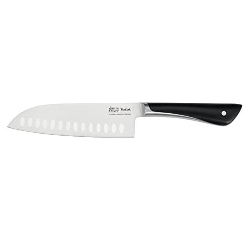 Tefal Jamie Oliver by K26715 - Cuchillo Santoku (16,5 cm, alto rendimiento de corte, diseño distintivo, cuchillas resistentes y duraderas, acero inoxidable/negro)