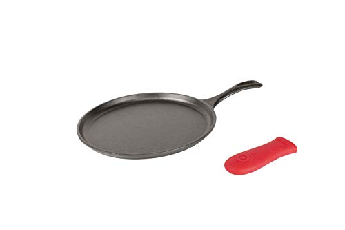 Lodge L9OG3ASHH41B - Plancha de hierro fundido y soporte para mango caliente, color negro y rojo