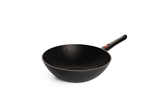 Woll Eco Lite - Sartén para wok y agitador (inductiva, 30 cm de diámetro, 10 cm de alto, con mango extraíble, apta para todo tipo de cocinas, 100% aluminio reciclado, apta para horno, color negro