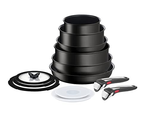 Tefal Ingenio Unlimited On - Juego de 2 sartenes + 2 cazos + guisera + wok + 6 accesorios + 2 Mangos extraíbles, sartenes antiadherentes, revestimiento titanio, 22/28 cm ; 16/20 cm; 16 cm