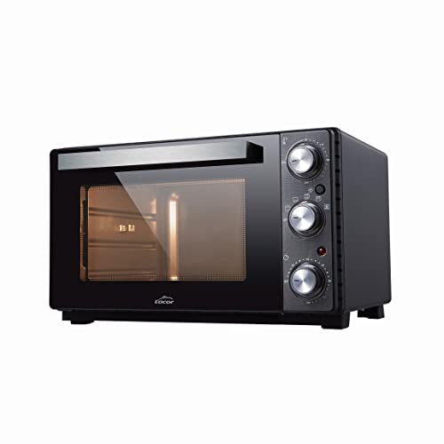 Lacor - 69347 - Horno Eléctrico Sobremesa, Horno Pequeño Cocina, Convección con Carcasa de Acero, Temperatura: 70ºC-230ºC, 54x34,5x41 cm, Capacidad: 35 L, Negro