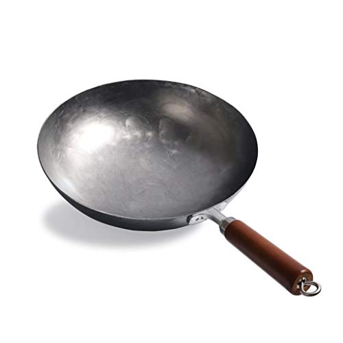 32/34CM Traditional Handmade Wok Old-Fashioned Iron Wok Without Coating Non-Stick Gas Cooker Wok Cookware Pot (Size : 32cm) (32cm)