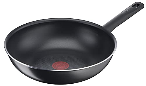 Tefal Day By Day On Wok 28 cm con antiadherente de titanio, picos vertedores, Thermo-Signal, base difusora, forma profunda, apta para gas, vitrocerámica y eléctricas, no apto para inducción