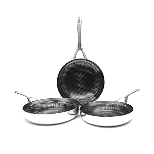 CROWD COOKWARE Set de 3 sartenes Blackbeard tipo wok, diámetro 24, 28 y 28 cm, antiadherentes, resistentes a los arañazos, acero inoxidable, para todo tipo de cocinas y hornos, aptas para lavavajillas