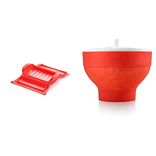 Lékué - Estuche de vapor con bandeja, 1-2 personas, color rojo + Recipiente para cocinar Palomitas, Rojo, 20 cm