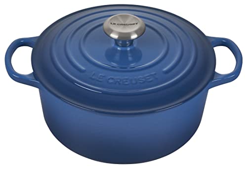 LE CREUSET Evolution Cocotte con Tapa, Redonda, Todas Las Fuentes de Calor Incl. inducción, 4,2 l, Hierro Fundido, Azul(Marseille), 24 cm