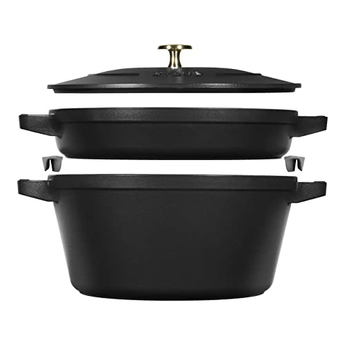 STAUB La Cocotte - Juego de cacerolas (2 piezas, redondo, hierro fundido), color negro