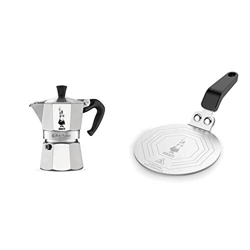 Bialetti Moka Express Cafetera Italiana Espresso, 12 Tazas, Aluminio + DCDESIGN08 Difusores de calor, adaptador para el utilizo de cafeteras y baterías de cocina sobre placas de inducción, Metal