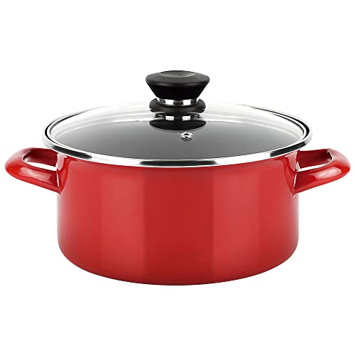 Fagor Optimax Cacerola Inducción 24 cm, Tapa de Cristal, Acero Esmaltado, Antiadherente Ecológico XYLAN PLUS sin PFOA, Apta Para Todas Las Cocinas, Vitrocerámica, Gas, Horno, Lavavajillas, Rojo