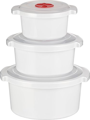 Kigima Set básico de 3 cazuelas aptas para microondas Blanco 0,5, 1 y 2 litros