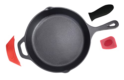 Pinnacle Cookware - Sartén/Sartén Redondo de Hierro Fundido Presazonado de 12 pulgadas/30 cm | Apto Para Horno | Cocina al Aire Libre | Juego de Accesorios de Silicona Incluido