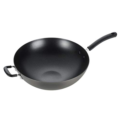 T-fal, Ultimate Hard Anodized, antiadherente de 35,56 cm Wok, negro, 14 pulgadas, gris