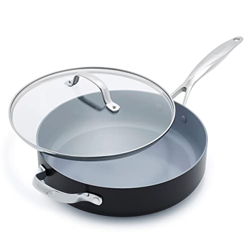 GreenPan Valencia Pro Sartén con Tapa de 28 cm/4,2 Litros de Cerámica Saludable Anodizada Dura Antiadherente, Sin PFAS, Inducción, Apta para Lavavajillas, Apta para Horno, Gris