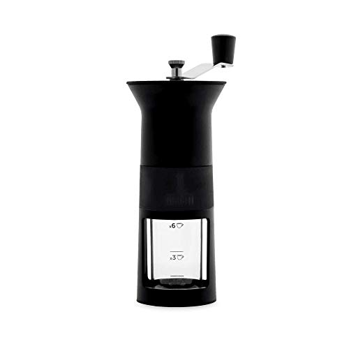 Bialetti DCDESIGN03 Macinacaffè Manuale (con regolatore del Grado di macinatura del caffè), 1/3/6 Tazze, Black, Nero