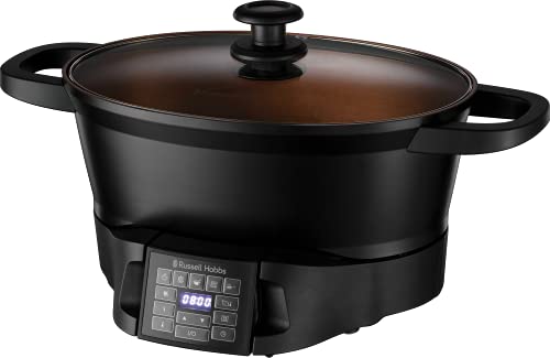 Russell Hobbs Good To Go Multi Cooker - Capacidad 6,5L, 8 Funciones, Tecnología para Cocinar, Servir y Limpiar, Programación Digital, Temporizador, Acero Inoxidable, Tapa Vidrio, Negro - 28270-56