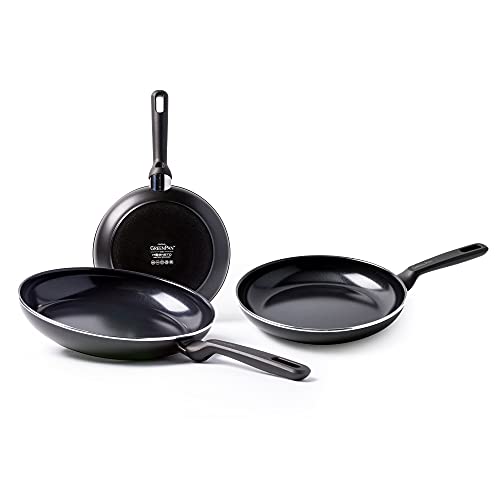 GreenPan, Memphis Set de Sartenes Antiadherentes con Revestimiento de Céramica - 20 cm + 24 cm + 28 cm, Negro