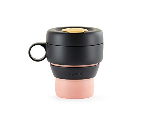 Lékué - Mug To Go, Taza plegable reutilizable, 100% hermética, 350 ml, Polipropileno, Coral, 1 Unidad (Paquete de 1)