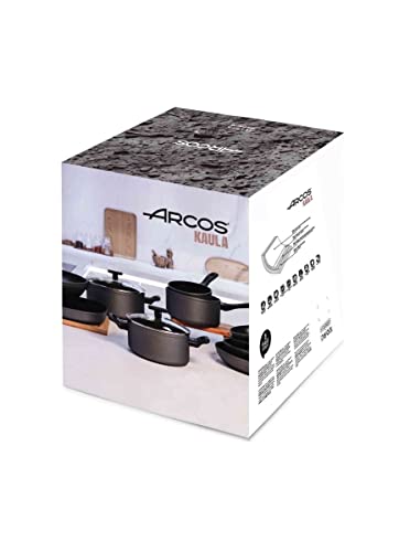 Arcos Serie Kaula | Bateria de Cocina 5 piezas | Aluminio Forjado | Recubrimiento QuanTanium | Apta cualquier cocina | Mango Efecto Frio | Sistema ahorro energético | Apta lavavajillas | Color Negro