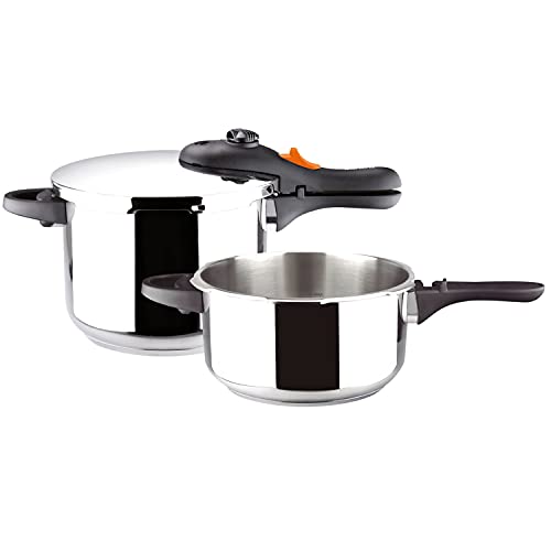 MAGEFESA ® Marmicoc Cocotte Olla a presión súper rápida 3 + 6 L, fabricada en acero inoxidable 18/10, apta para tipo de cocina gas, vitroceramica, INDUCCIÓN y lavavajillas, fondo termo difusor 5 capas