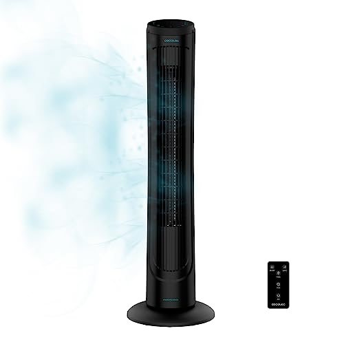 Cecotec Ventilador de Torre Digital con Mando a Distancia y Temporizador EnergySilence 9090 Skyline. 45 W, 40'' (102cm) de Altura, Oscilante, Motor de Cobre, 3 Velocidades, Negro