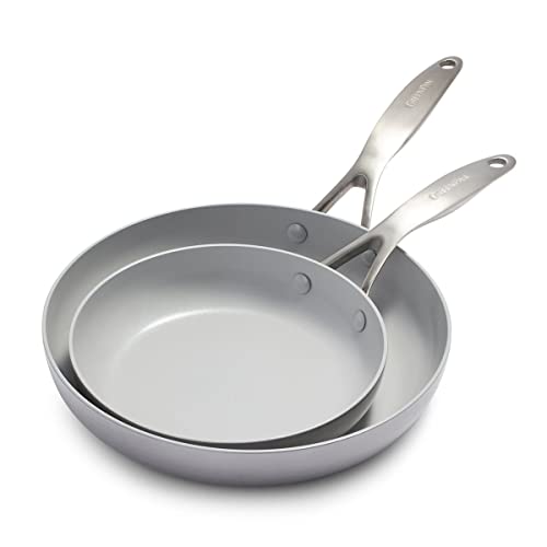 GreenPan Venice Pro Juego de Sartenes de Acero Inoxidable, Cerámica, Antiadherente, 20cm y 26cm, Sin PFAS, Multicapa, Inducción, Apto para Lavavajillas, Apto para Horno, Plateado