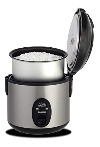 Solis Compact Rice Cooker 821 - Olla Arrocera Eléctrica con Revestimiento Antiadherente - 4 Porciones - 0,8L - Acero Inoxidable - Plata
