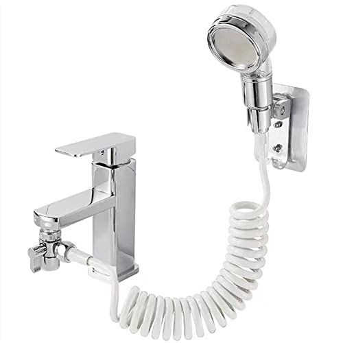 Fuutuu Conjunto de Alcachofa Grifo Ducha de Baño Juego de Ducha para Lavabo con Telescópica de 2 m Manguera Teleducha Pequeño con Adaptador G1/2 Mango Lava Manos para Cocina Camper Autocaravana