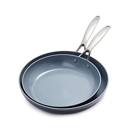 GreenPan Valencia Pro Juego de Sartenes de 26 cm y 30 cm de Cerámica Saludable Anodizada Dura Antiadherente, Sin PFAS, Inducción, Apto para Lavavajillas, Apto para Horno, Gris