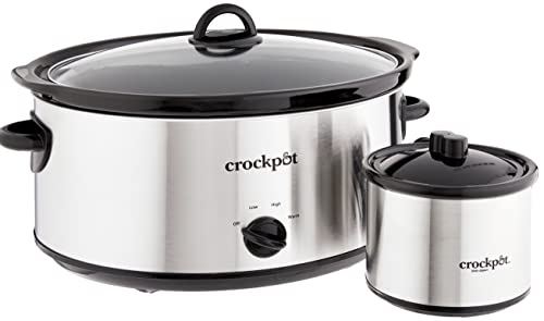 Crockpot Olla de cocción lenta grande de 8 cuartos con mini calentador de alimentos de 16 onzas, acero inoxidable