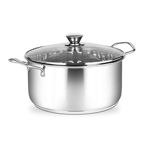 Penguin Home - Professional Induction-Safe Stainless Steel Casserole Pot with Lid - Sturdy Steel Handles, 24 x 12 cm/5 Litre