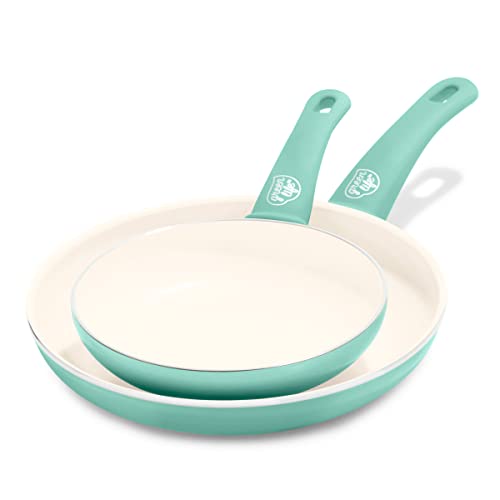 GreenLife Soft Grip Juego de Sartenes de 2 piezas de Cerámica Saludable Antiadherente de 18cm y 26cm, Sin PFAS, Apto para Lavavajillas, Apto para Horno, Turquesa