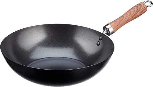 WECOOK! Carbono Wok Inducción 20 cm, Antiadherente QUANTANIUM Ecológico 3 Capas sin PFOA, Acero al Carbono, Mango Imitación Madera, Apta Todas las Cocinas Vitrocerámica, Gas