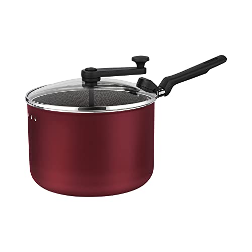 TRAMONTINA - Olla para Palomitas Loreto, de Aluminio y Revestimiento Antiadherente, con Tapa de Vidrio y Mango Antitérmico, Apto para Lavavajillas, 20 cm y 3,5 L, Color Rojo