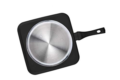 Grunkel - Sartén de Aluminio Cuadrada de 26cm - STS-26 - Con Doble Capa Antiadherente y Libre de PFOA. Base de inducción Total Apta para Todo Tipo de cocinas - 26 x 26 cm - Negro