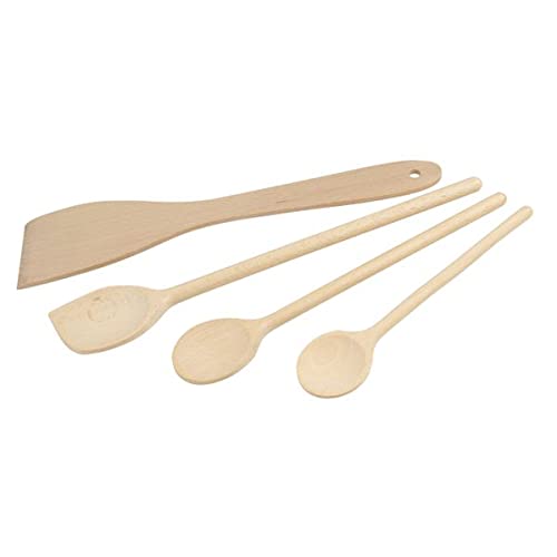 Fackelmann 31125 - Juego de 4 utensilios de cocina de madera, juego de espátulas y cucharas de cocina de madera, 20 cm, 25 cm, 30 cm