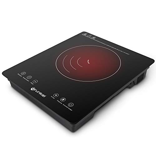 Grunkel - Placa de inducción portátil con Controles táctiles y 8 Niveles de Potencia - PIN-2000 - Autoapagado de Seguridad y Bloqueo Infantil - 2000 W - Cocina Para camper, viajes y campings. Negro