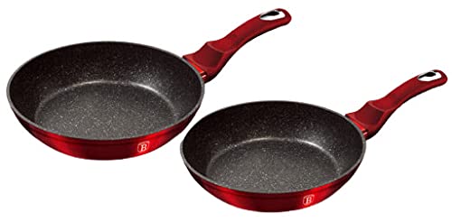 Berlinger Haus Burgundy Juego 2 Sartenes Inducción 22-26cm, Aluminio Forjado, Antiadherente Ecológico Mármol sin PFOA, Diseño Metallic Line Rojo, Apta Cocinas, Vitrocerámica, Gas (BH-1612NF)