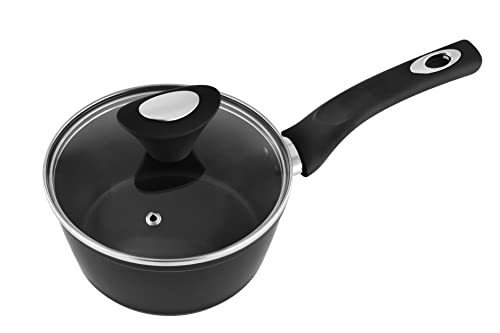 Venga! Cacerola de 16 cm con tapa, 1.3 L de capacidad, cubierta antiadherente, Apto para lavavajillas, fondo de turbo inducción, mango ergonómico suave tacto, negro/plata, VG POT 3010