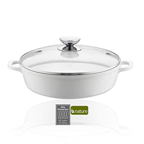 Berndes Vario Click Induction - Cacerola de cerámica con Tapa de Cristal para inducción (32 cm), Color Blanco